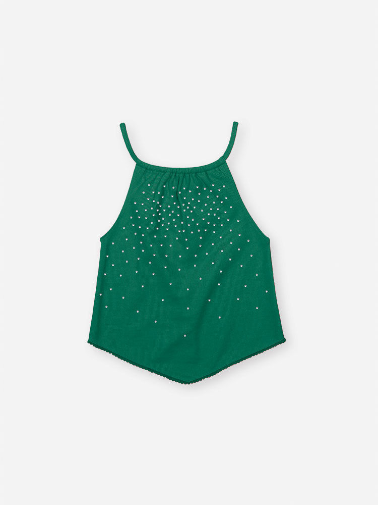 Conjunto Infantil de Natal com Blusa Bata e Shorts em Moletinho Waffle – Look Menina Verão com Stras VERDE MOMENTO