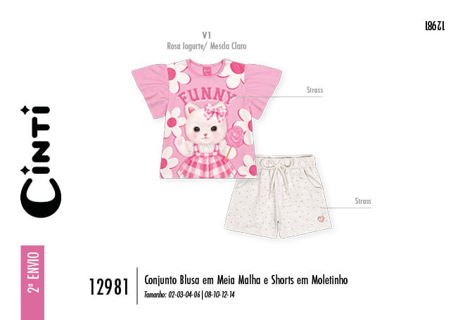 Conjunto Infantil Menina FUNNY Floral Cat Mundo Cinti