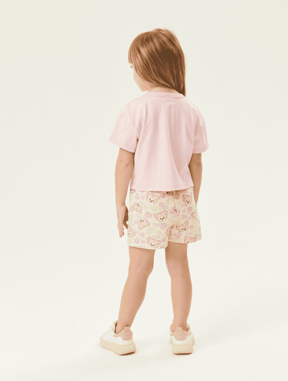 Conjunto Blusa Cropped E Short Ursinho Rosa E Verde Abrange