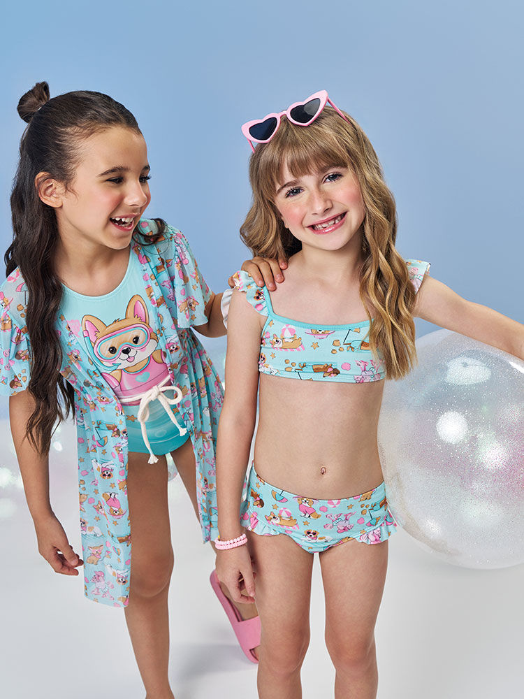 Biquíni Infantil em Malha UV com Estampa de Cachorros – Moda Praia Menina Verde Atol VERDE ATOL