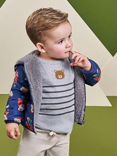 Camiseta Bebê Menino Listras Ursinho Divertto