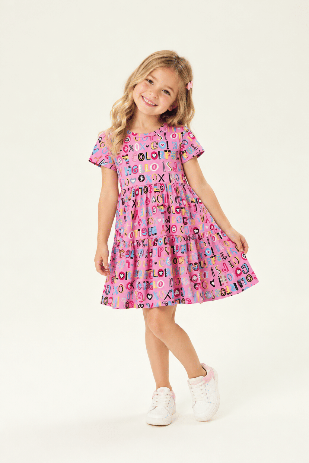 Vestido Infantil Estampado Letrinhas Rosa Vestido Infantil Estampado Letrinhas Rosa