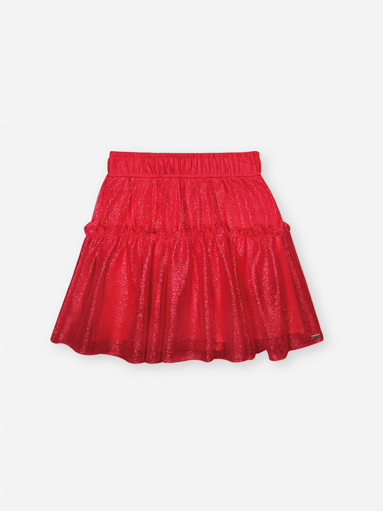 Saia Shorts Infantil com Tule Foil – Saia Menina Verão com Shorts Interno VERMELHO MARTE