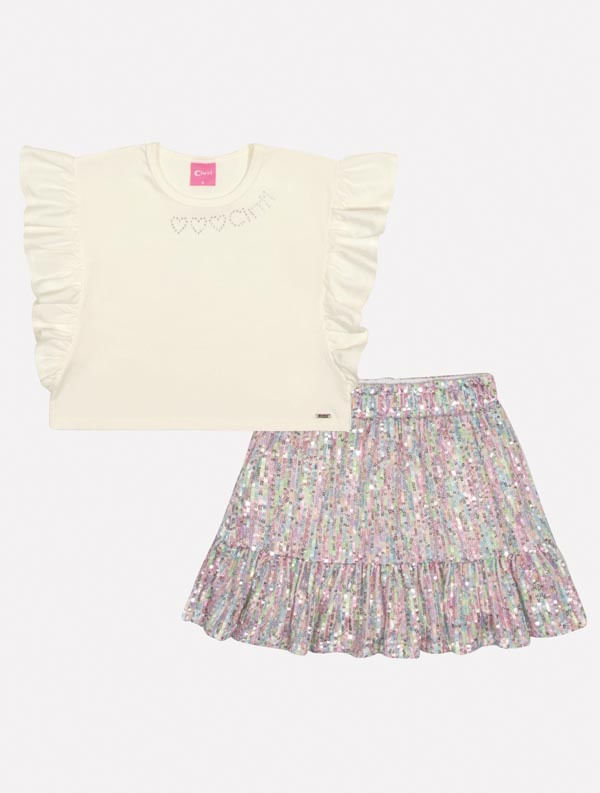 CONJ BLUSA E SAIA/SHORTS NATURAL/BRANCO