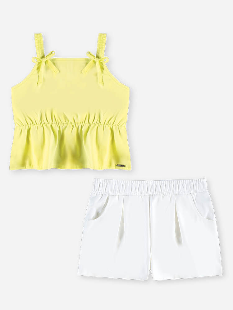 Conjunto Infantil Menina Regata Cropped Lemon e Short Branco