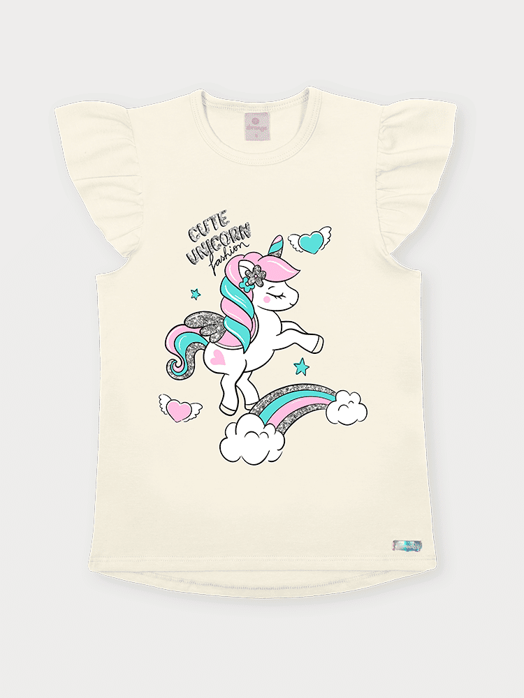Conjunto Infantil Menina Unicórnio Listrado Natural Abrange