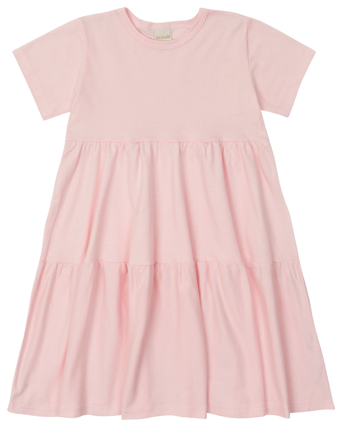 Vestido Infantil em Camadas Básico Manga Curta Rosa Claro Vestido Infantil em Camadas Básico Manga Curta Rosa Claro