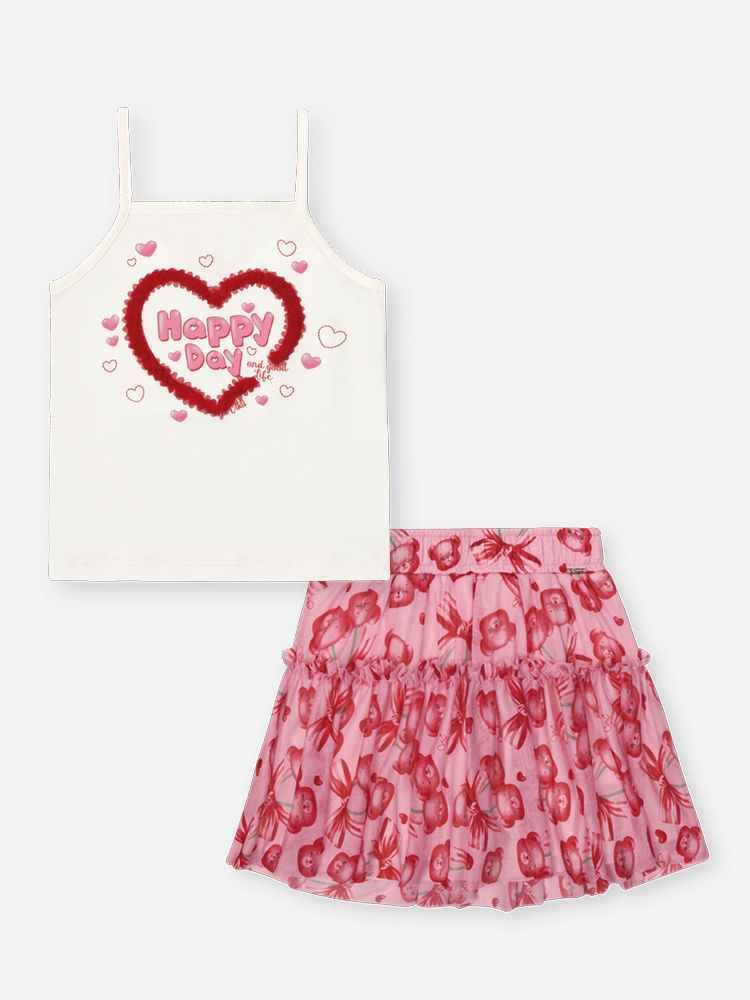 Conjunto Infantil Menina Regata Happy Day e Saia-Shorts