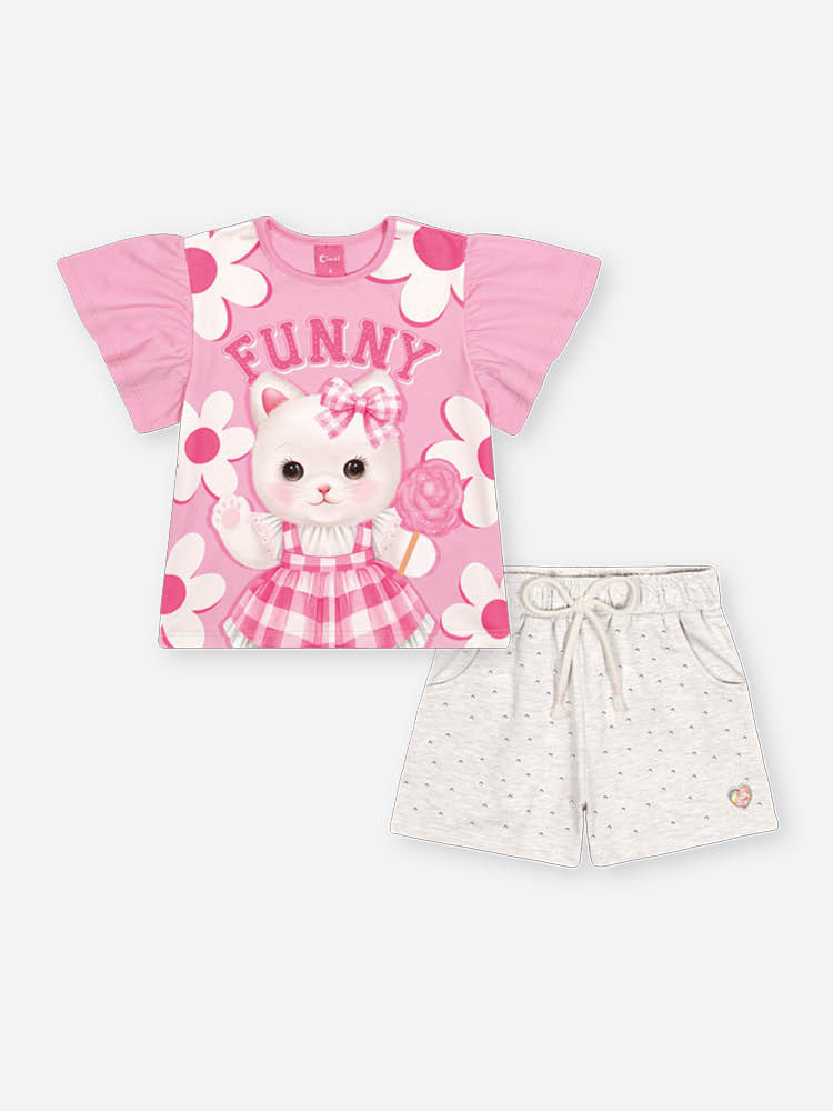 Conjunto Infantil Menina FUNNY Floral Cat Mundo Cinti