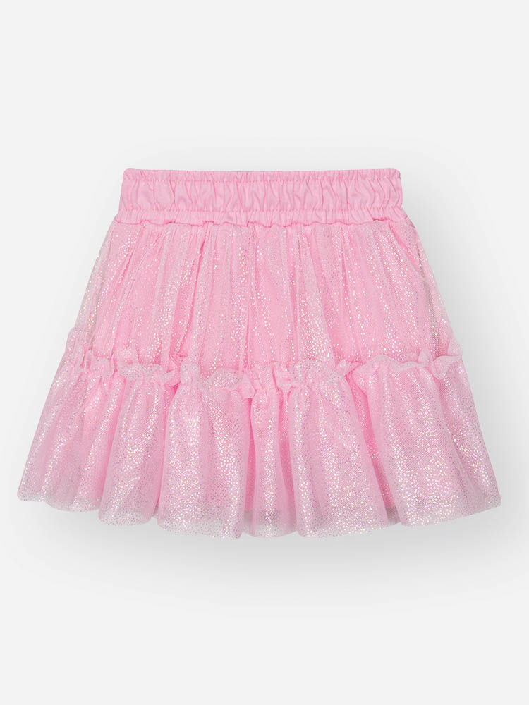 Saia Shorts Bebê Menina em Tule Foil – Saia Infantil com Brilho e Forro em Algodão ROSA IOGURTE