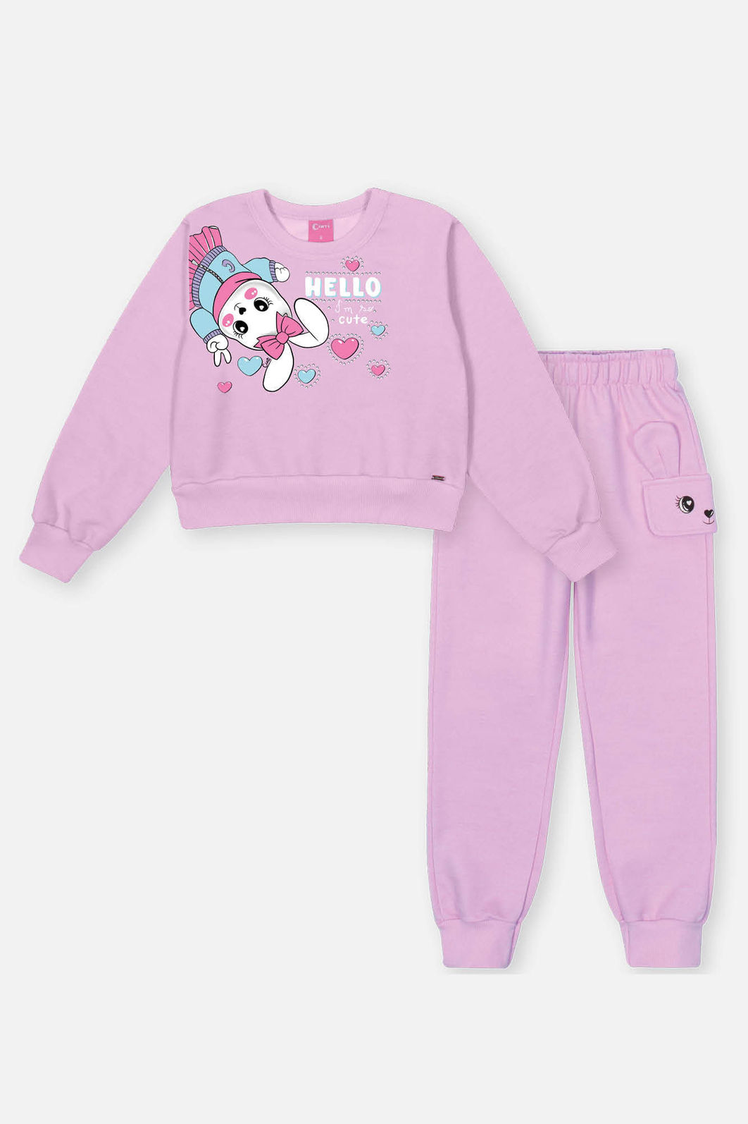 Conjunto Infantil Menina Blusão Hello E Calça Lilás Mundo Cinti Conjunto Infantil Menina Blusão Hello E Calça Lilás Mundo Cinti