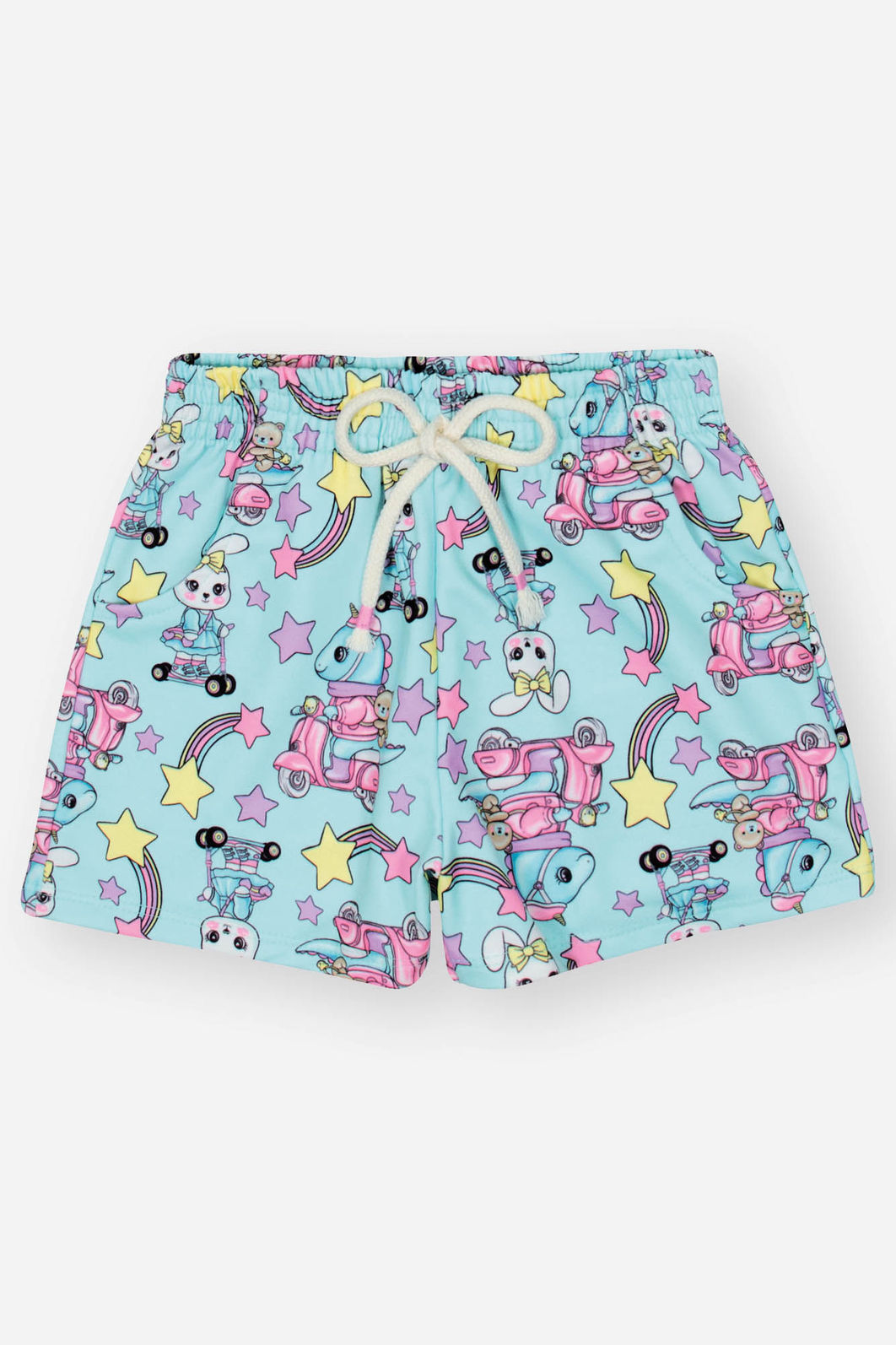 Conjunto Infantil Menina Blusa Estrelas E Short Dino Azul Mundo Cinti