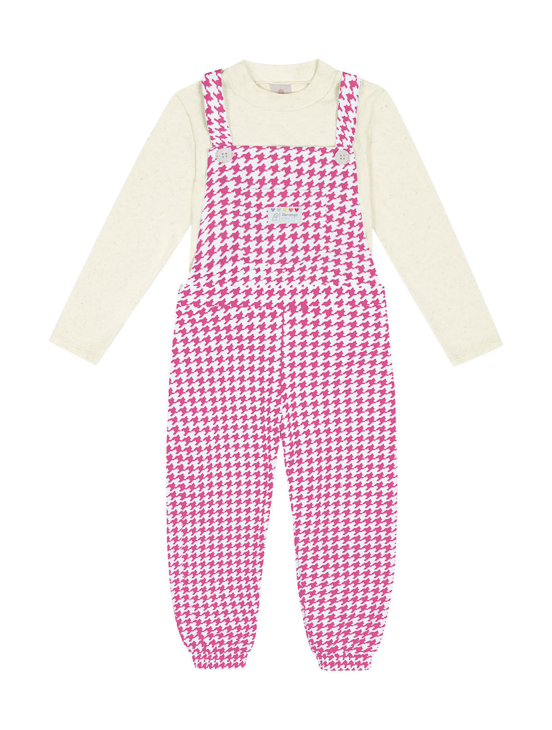 Conjunto Blusa E Jardineira Total Print Off White E Rosa Abrange Conjunto Blusa E Jardineira Total Print Off White E Rosa Abrange