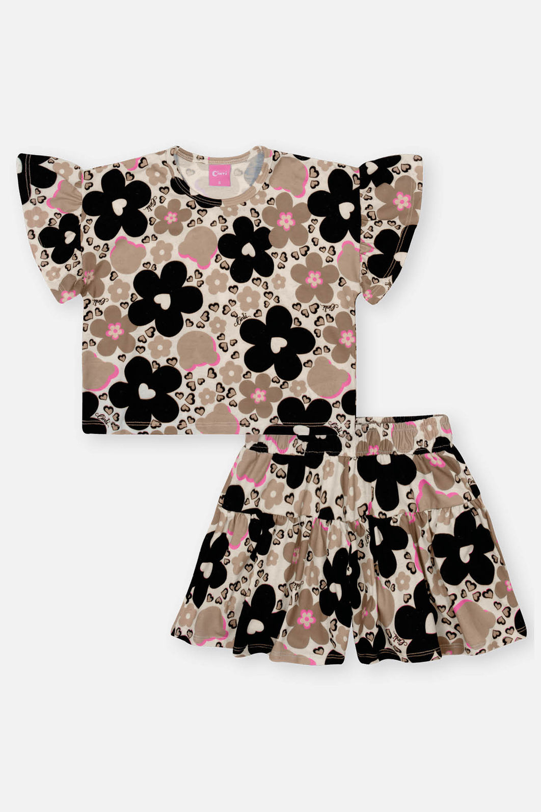Conjunto Infantil Menina Blusa E Short Flores Off White Mundo Cinti