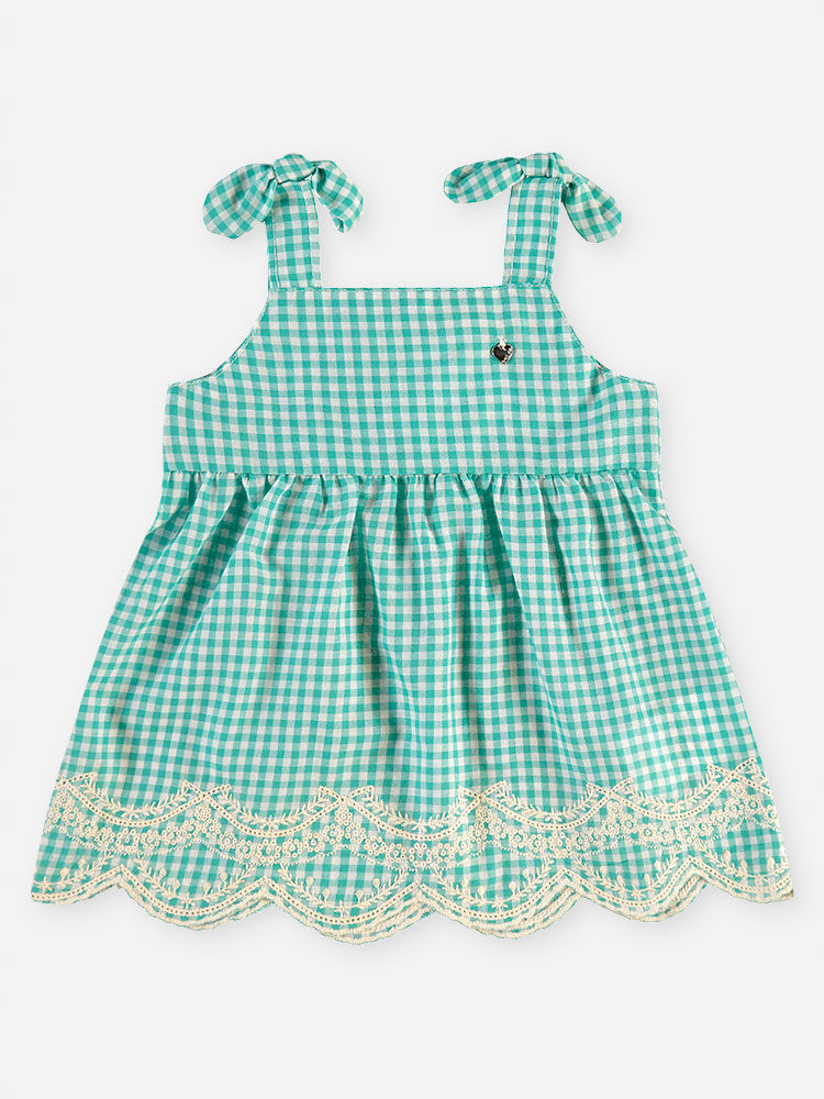 Conjunto Bebê Bata e Short Xadrez Menta