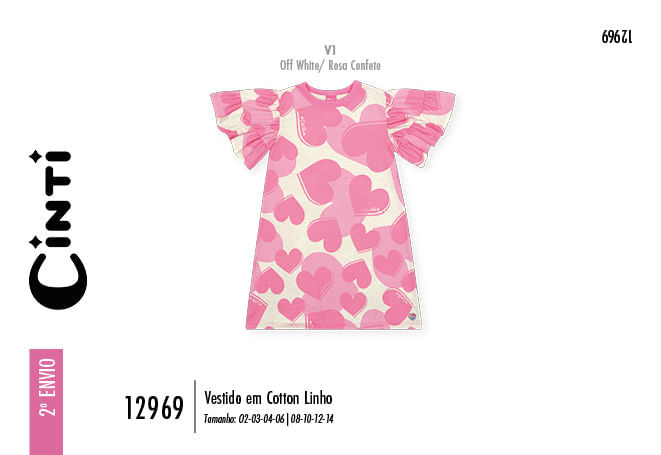 Vestido Infantil Off-White com Estampa de Corações e Babado – Vestido Mundo Cinti