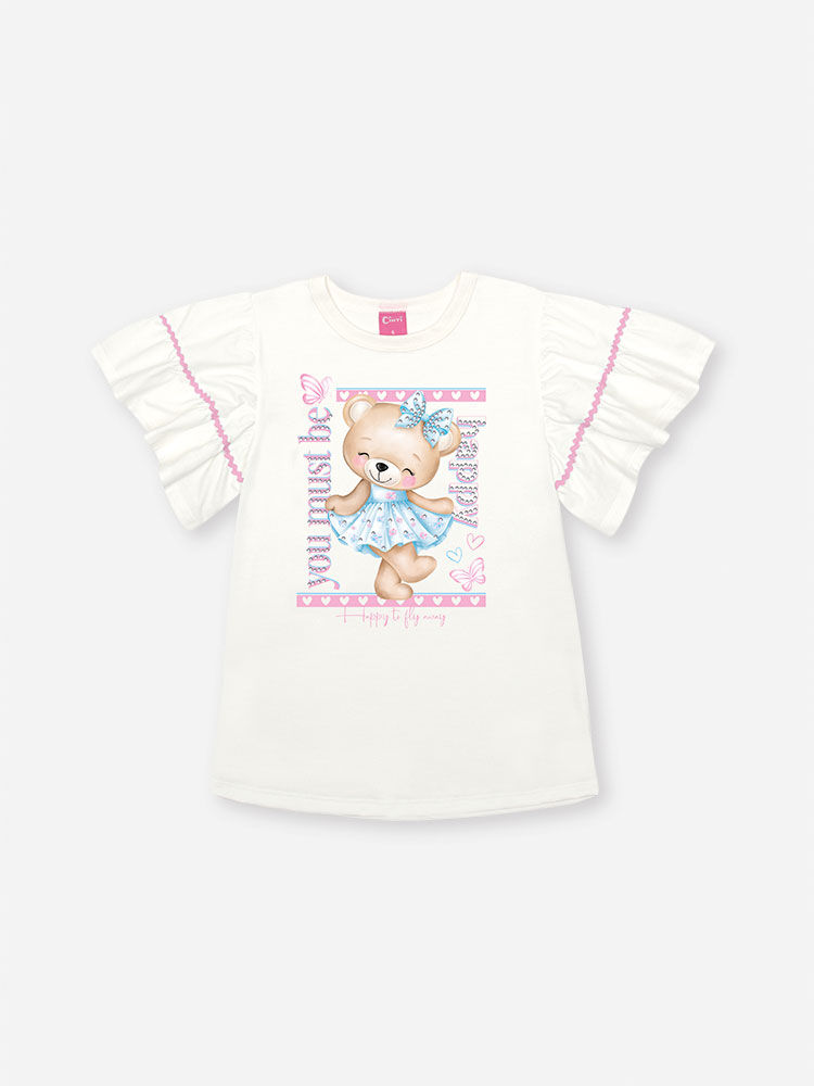 Conjunto Infantil com Blusa 100% Algodão e Ciclista em Cotton – Look Menina Verão com Strass NATURAL/RS IOGURTE