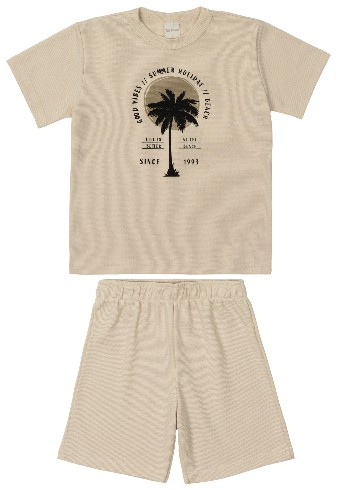 Conjunto Infantil Camiseta e Bermuda Palma Bege Conjunto Infantil Camiseta e Bermuda Palma Bege