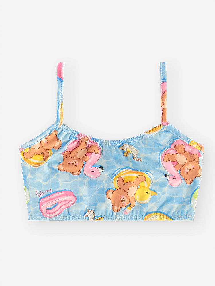 Conjunto Infantil Menina Biquíni e Blusa UV com Ursinho