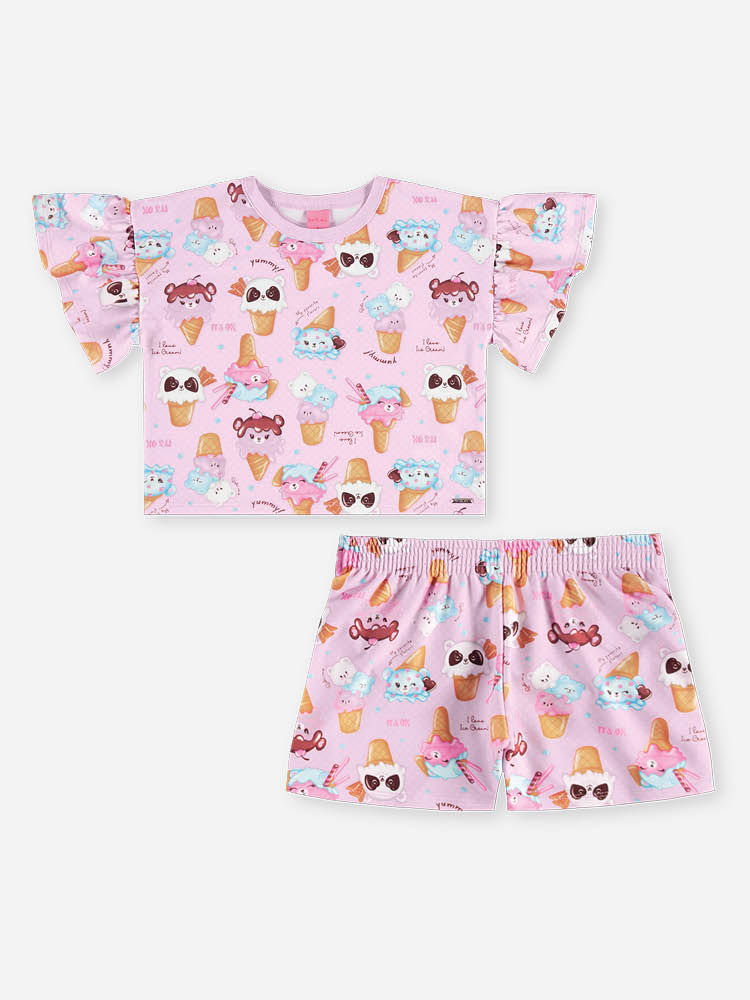 Conjunto Infantil Boxy e Short Molecotton de Sorvetes