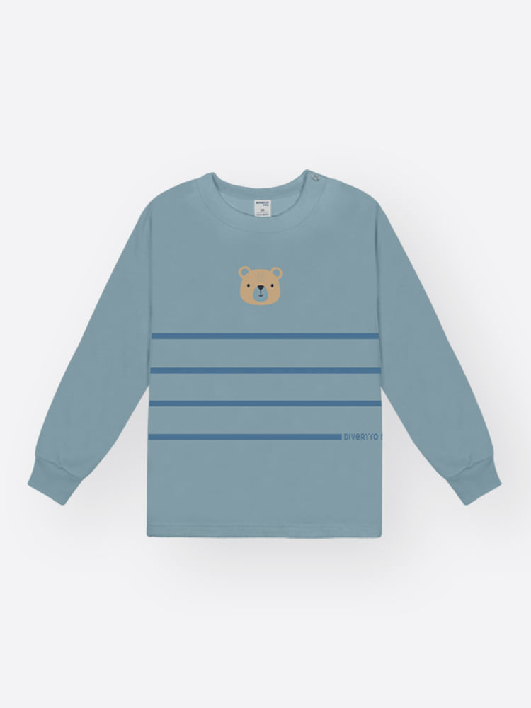 Camiseta Bebê Menino Listras Ursinho Divertto
