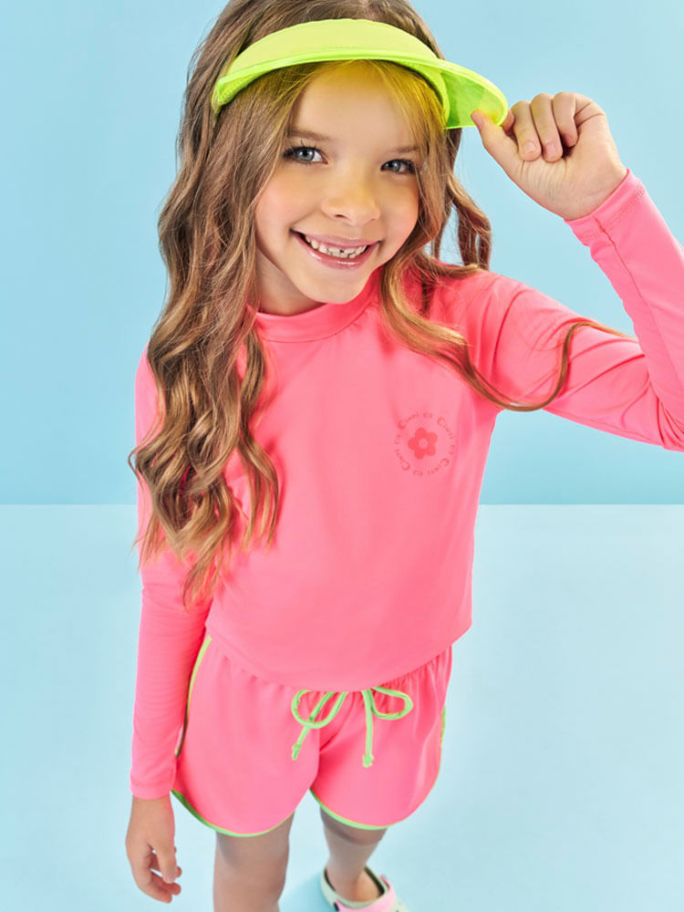 Shorts Menina com Proteção UV Rosa Neon Mundo Cinti