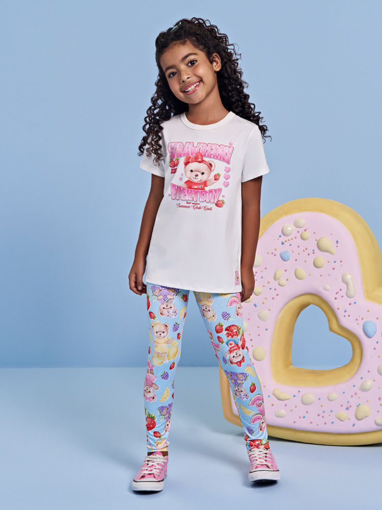 Conjunto Infantil Blusa Ursinho e Legging Frutinhas Porcelana