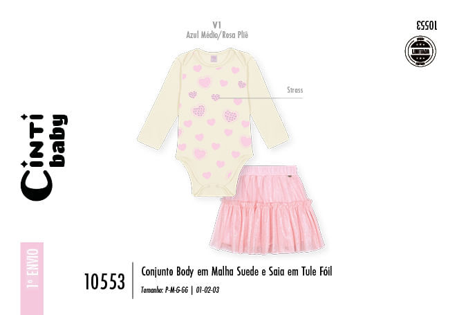 Conjunto Bebê Menina com Tule Corações Mundo Cinti