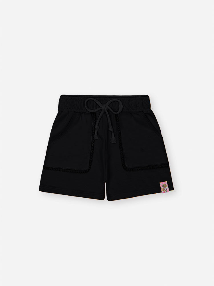 Conjunto Infantil com Blusa e Shorts em Moletinho – Look Menina Verão com Cachorrinhos OFF WHITE/PRETO