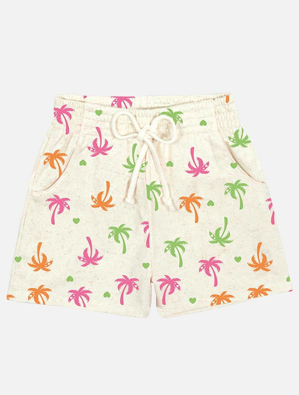 CONJ BLUSA E SHORTS NATURAL/LARANJA NEON