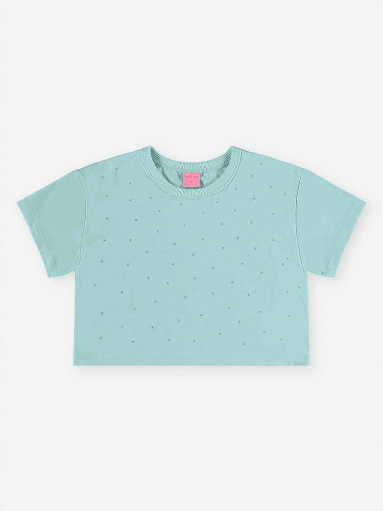 Conjunto Infantil Menina Cropped e Saia-Short com Strass Brisa