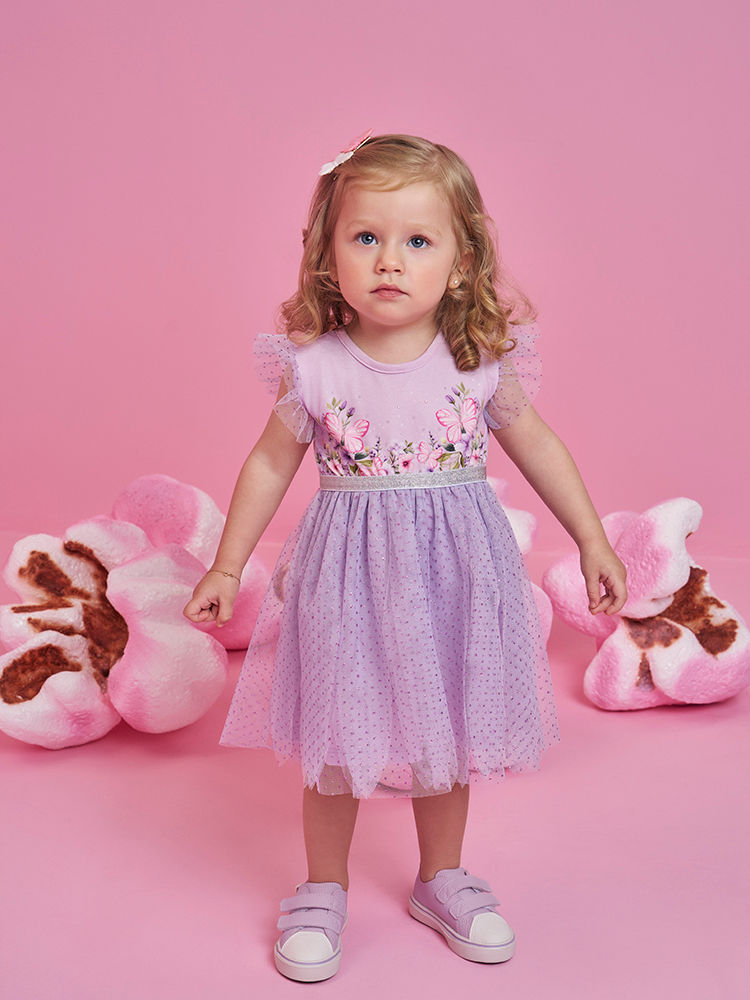 Fantasia Infantil de Fada com Vestido em Cotton Tule Drops e Strass LILAS BRUMA Fantasia Infantil de Fada com Vestido em Cotton Tule Drops e Strass LILAS BRUMA
