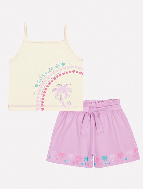CONJ BLUSA E SHORTS NATURAL/LILAS CINTI