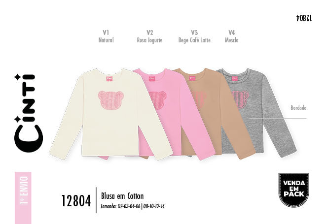 Blusa Cotton Menina Ursinho Bordado Mundo Cinti