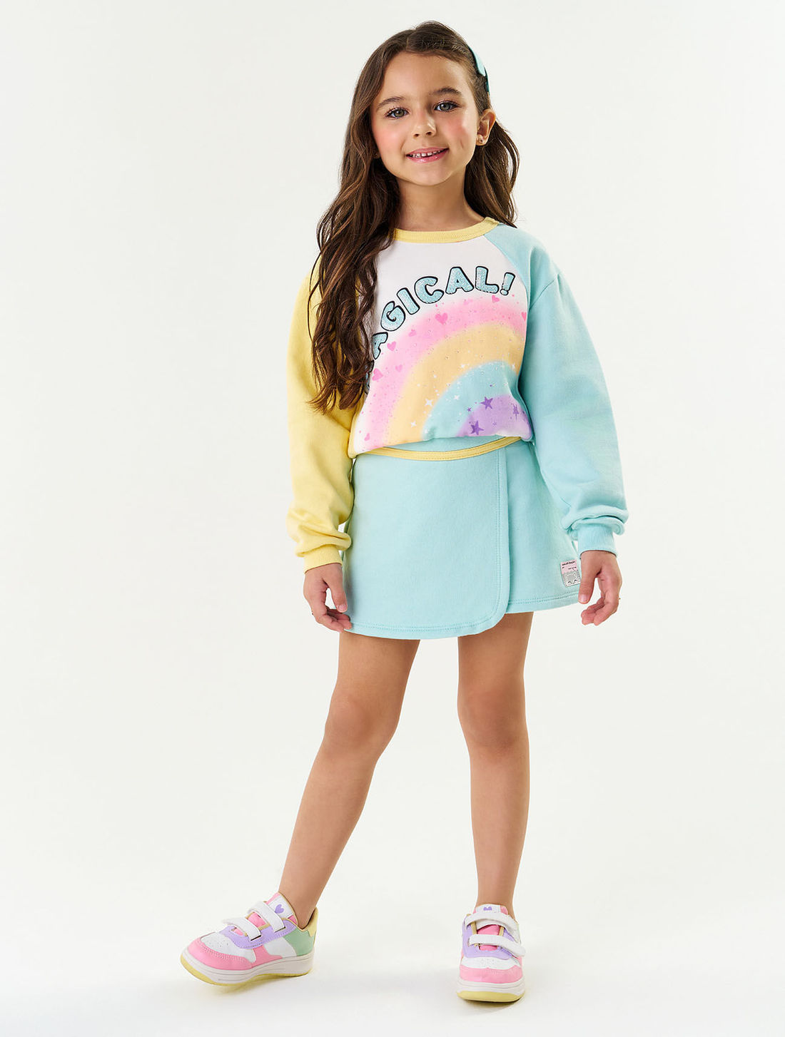 CONJ BLUSAO E SHORTS/SAIA ROSA CANDY/LL TULIPA