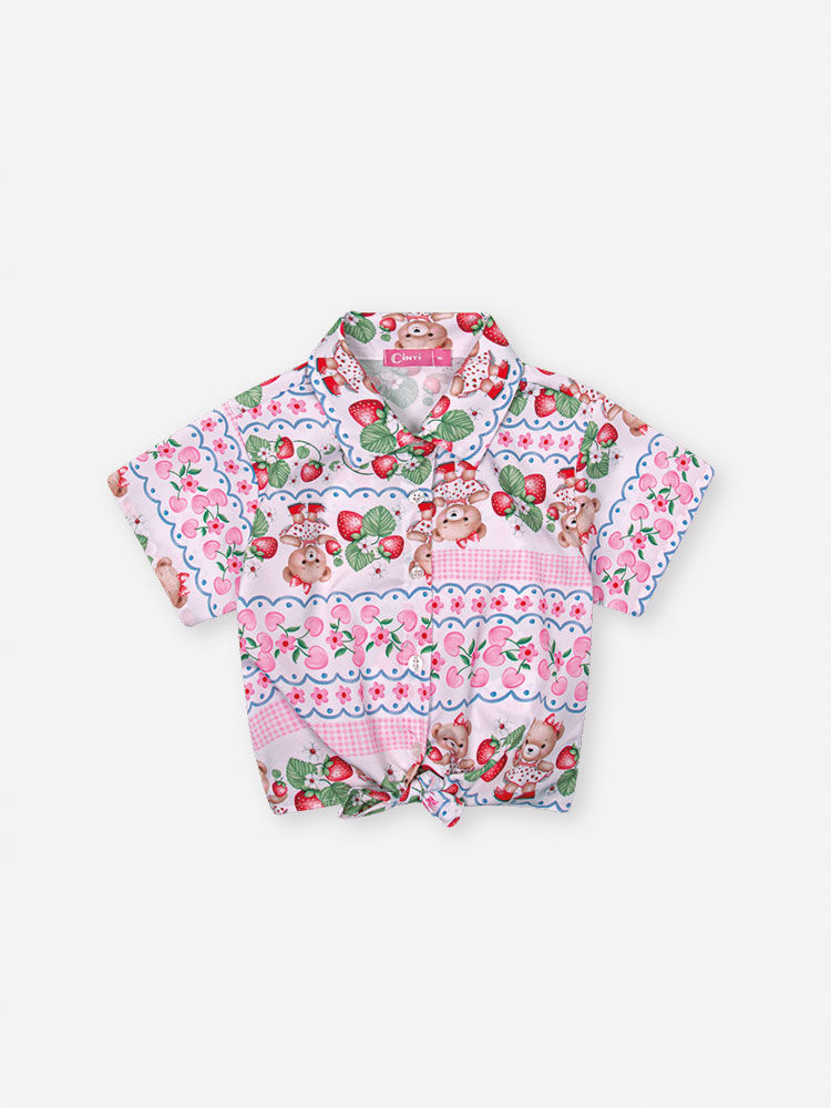 Conjunto Infantil com Blusa Boxy e Shorts em Tricoline Sublimado – Look Menina Verão com Etiqueta co ROSA IOGURTE