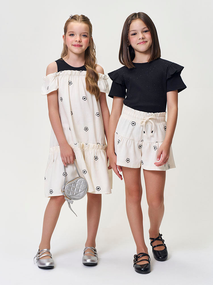 Conjunto Infantil Jardim de Luz com Blusa Strass e Short Floral