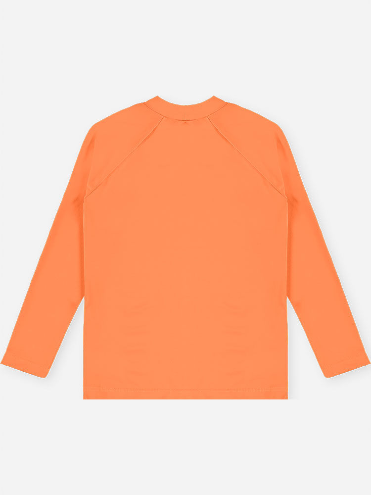 Conjunto Menino em Malha UV Camiseta e Sunga Palmas Laranja Neon