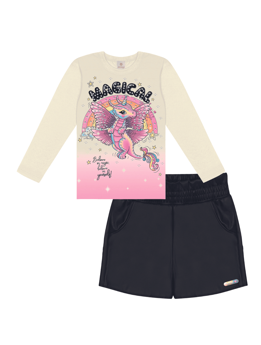 CONJ BLUSA E SHORTS NATURAL/PRETO