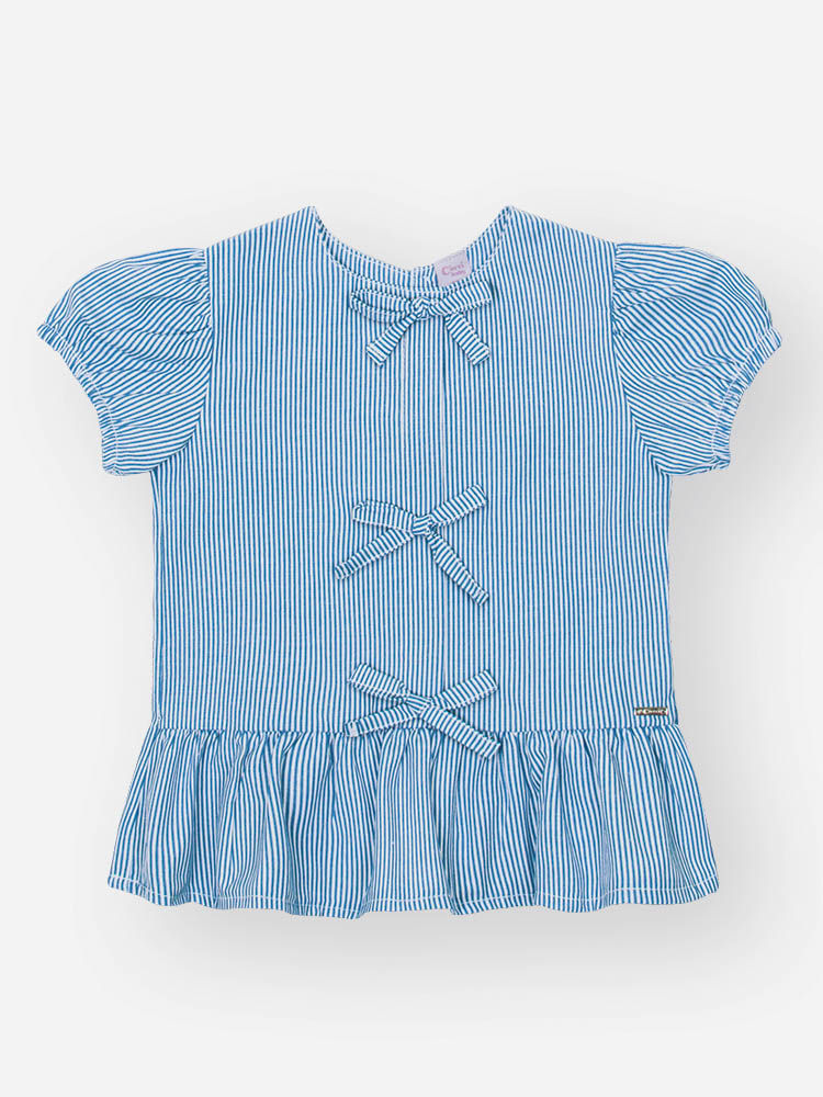 Conjunto Bebê Menina Bata com Laços e Shorts em Tricoline – Look Delicado Cinti Baby AZUL DENIM