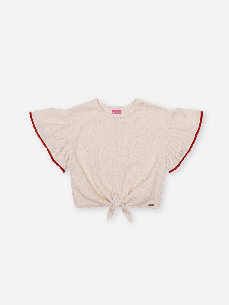 Conjunto Infantil de Festa com Blusa e Shorts em Moletinho Waffle Linho – Look Menina Verão com Cora OFF WHITE