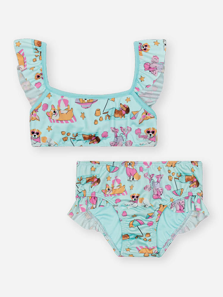 Biquíni Infantil em Malha UV com Estampa de Cachorros – Moda Praia Menina Verde Atol VERDE ATOL