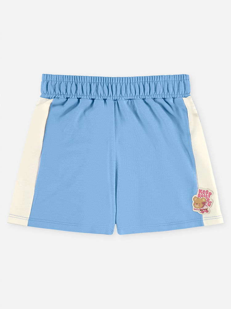 Conjunto Infantil Menina Blusa Boxy Ursinho e Short Azul