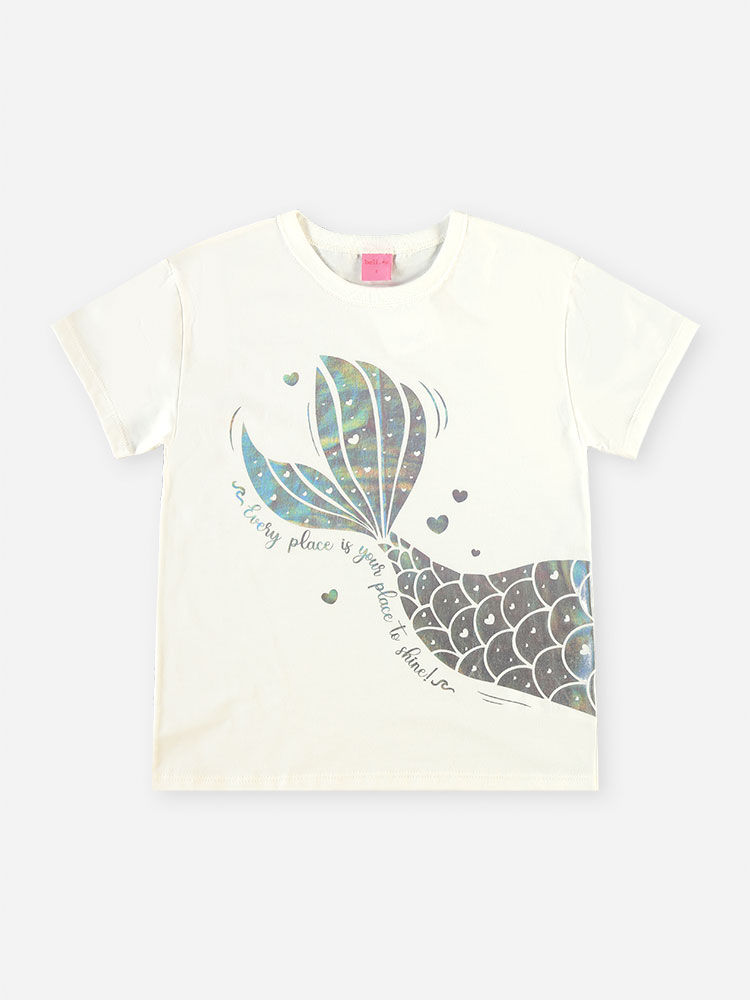 Conjunto Infantil Menina Blusa de Sereia e Ciclista Holográfica Prata