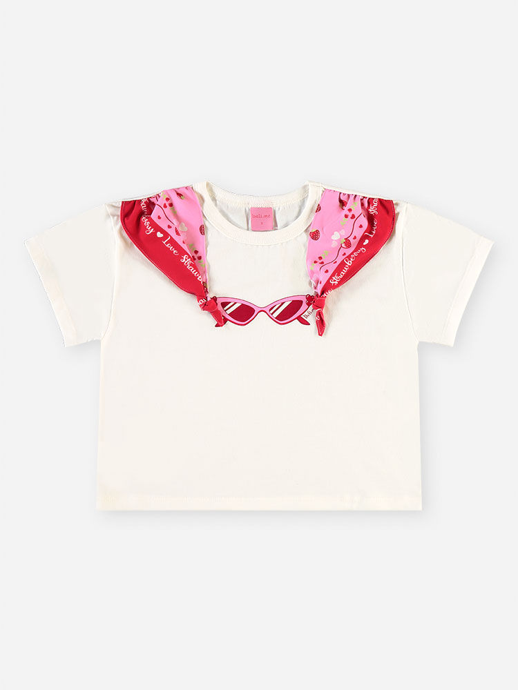 Conjunto Infantil Menina Blusa Boxy Óculos e Saia-Short com Bandana