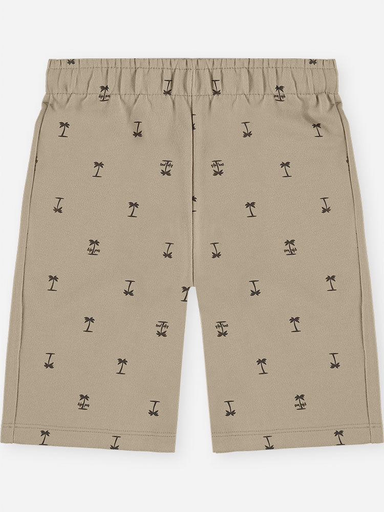 Conjunto Menino Camiseta Chumbo e Bermuda Palmas Latte