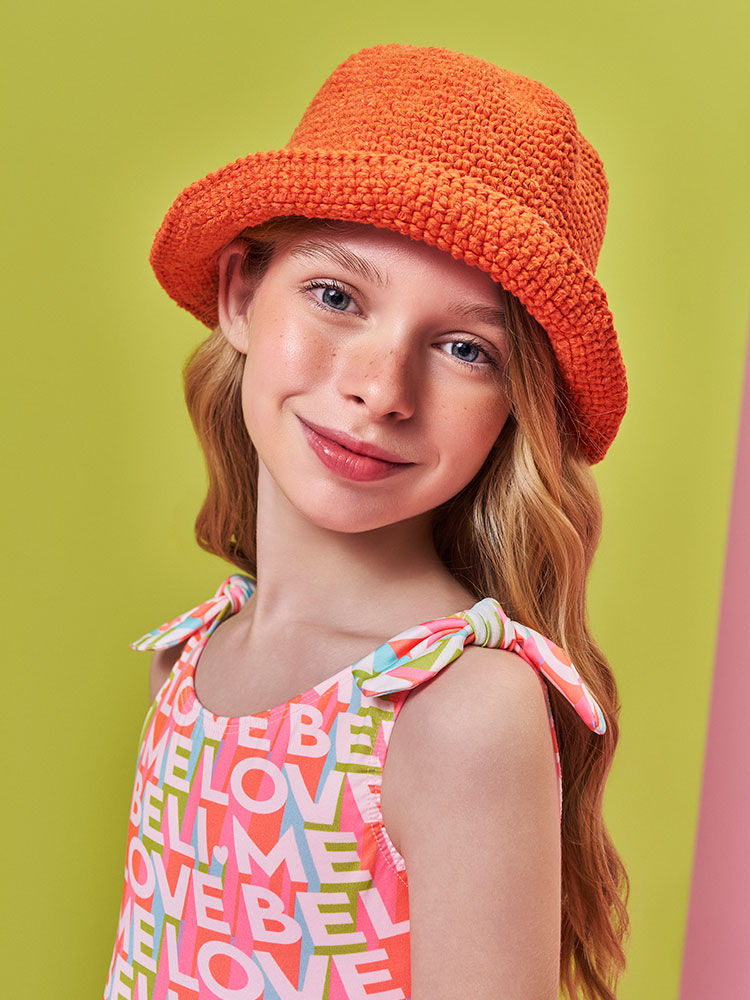 Maiô Infantil Menina Rosa Neon Estampa Love em Malha UV
