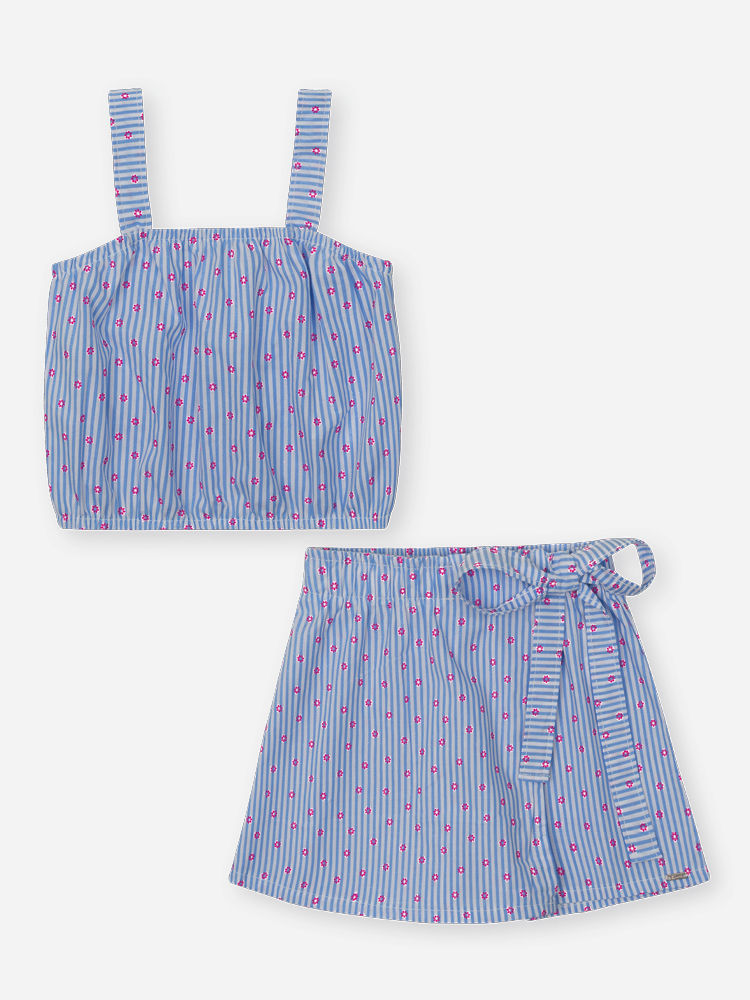 Conjunto Infantil Cropped e Shorts-Saia Florzinhas Provence