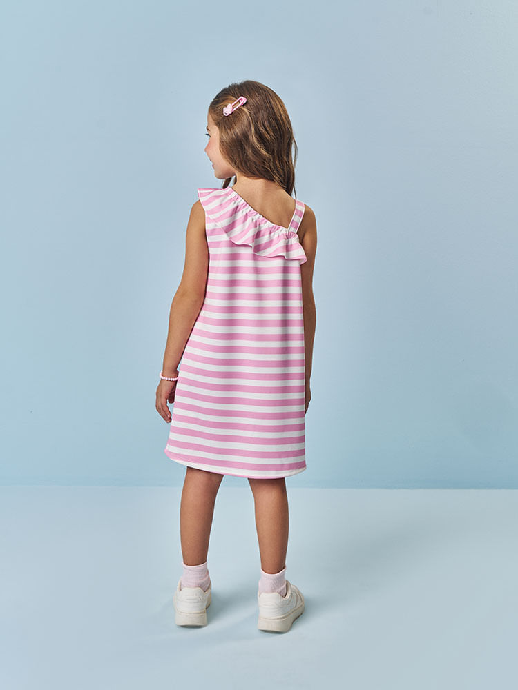 Vestido Infantil Menina Ursinha Listrada Rosa Mundo Cinti