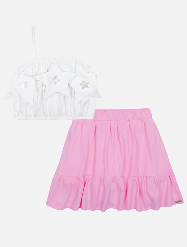 CONJ BLUSA E SAIA/SHORTS BRANCO/RS CONFETE